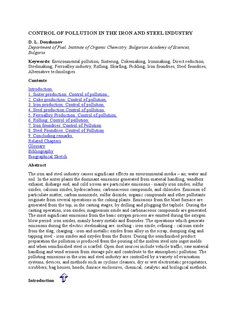Pollution Control in Steel Production | PDF | Iron | Coke (Fuel)
