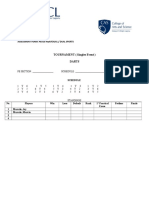 TOURNAMENT (Singles Event) Darts: Assessment Form: Pe013 Individual / Dual Sports