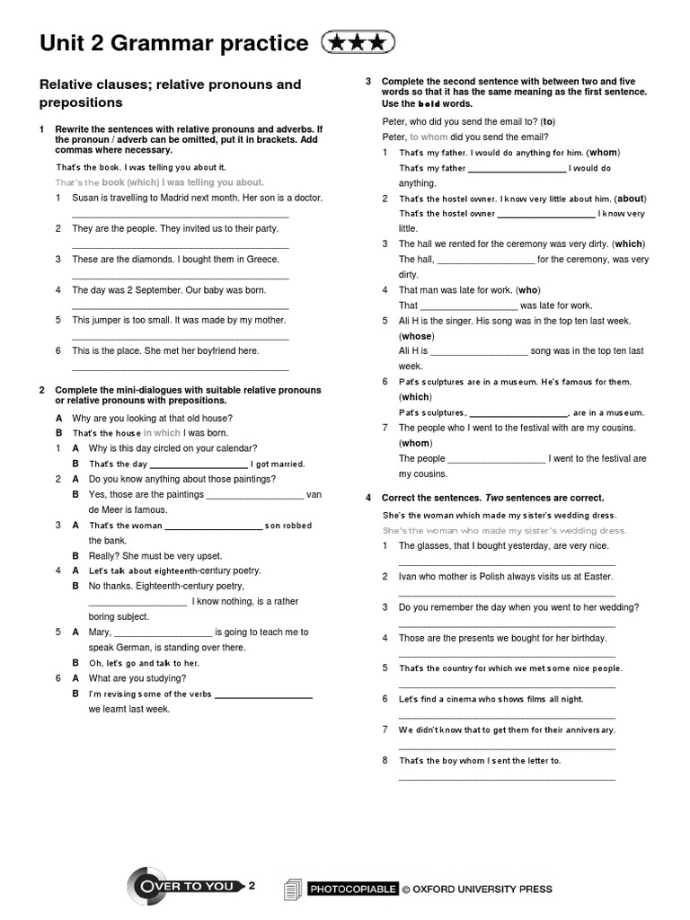 Relative Clauses Grammar Practice | PDF | Linguistics | Grammar