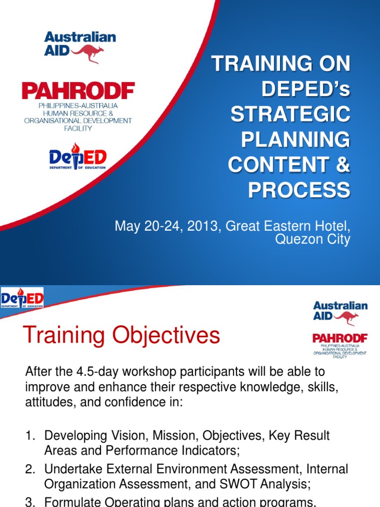 DepEd Strategic Planning Training | PDF | Swot Analysis | Strategic ...