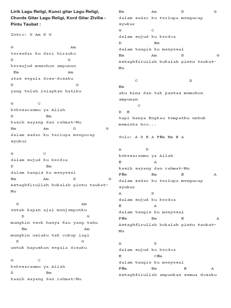 Lirik Lagu Religi