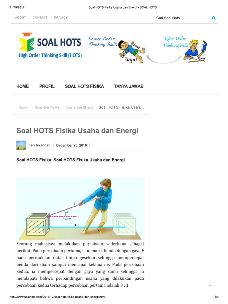 Soal HOTS Fisika Usaha Dan Energi - SOAL HOTS