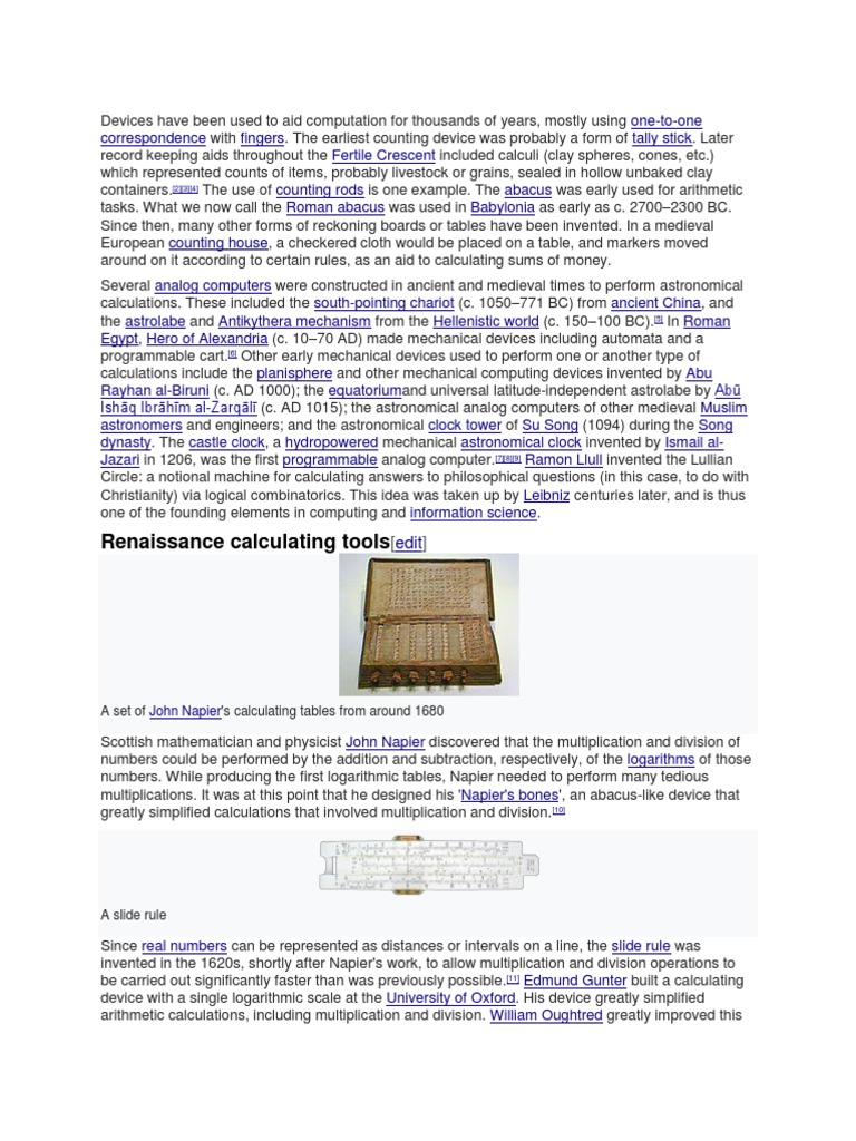 Early counting devices and analog computers PDF Logarithm