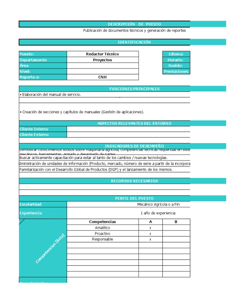 Perfil de Puesto Ejemplo Redactor PDF Gestión de recursos humanos Business