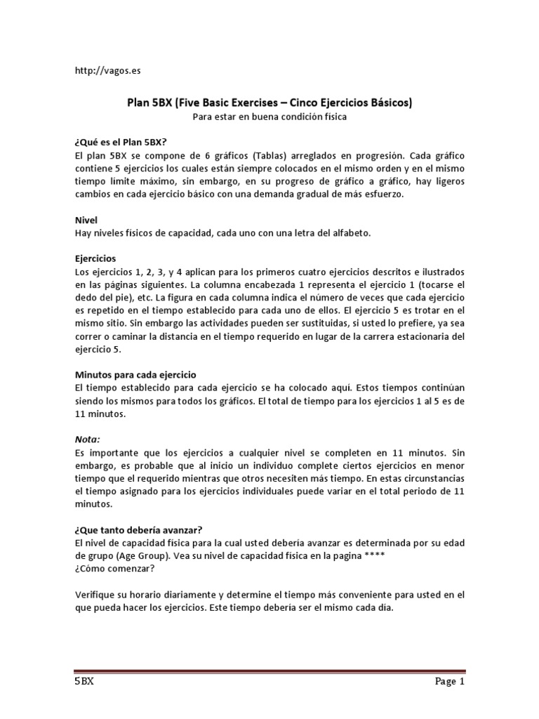 Plan 5BX: Ejercicios Básicos para Fitness | PDF | Rodilla