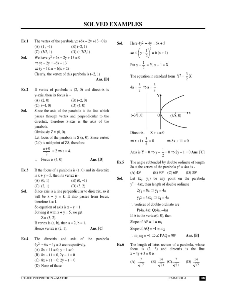 Parabola (Exercise+ Solved Example) | PDF | Perpendicular | Manifold