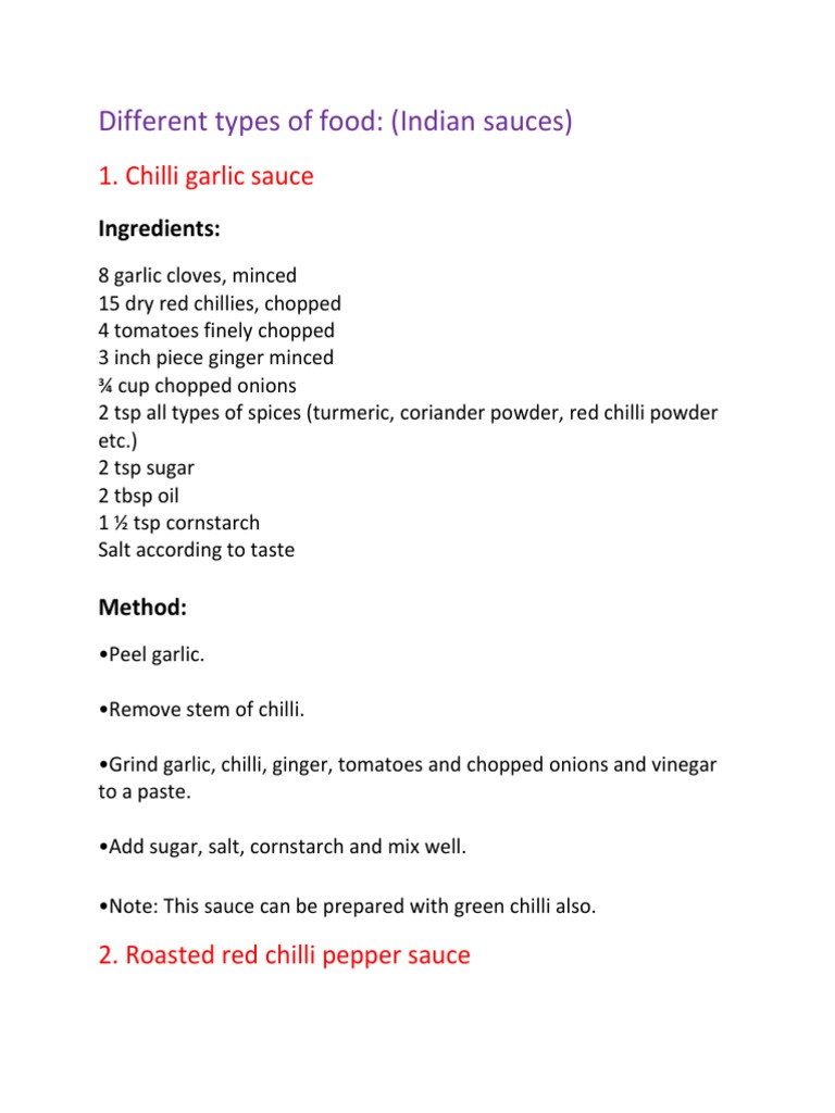 14 Different Types of Food (Indian Sauces) Tomato Sauce Chili Pepper