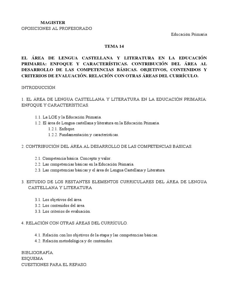 Tema 14. PRIMARIA LENG 06-07 PDF | PDF | Educación primaria | Aprendizaje