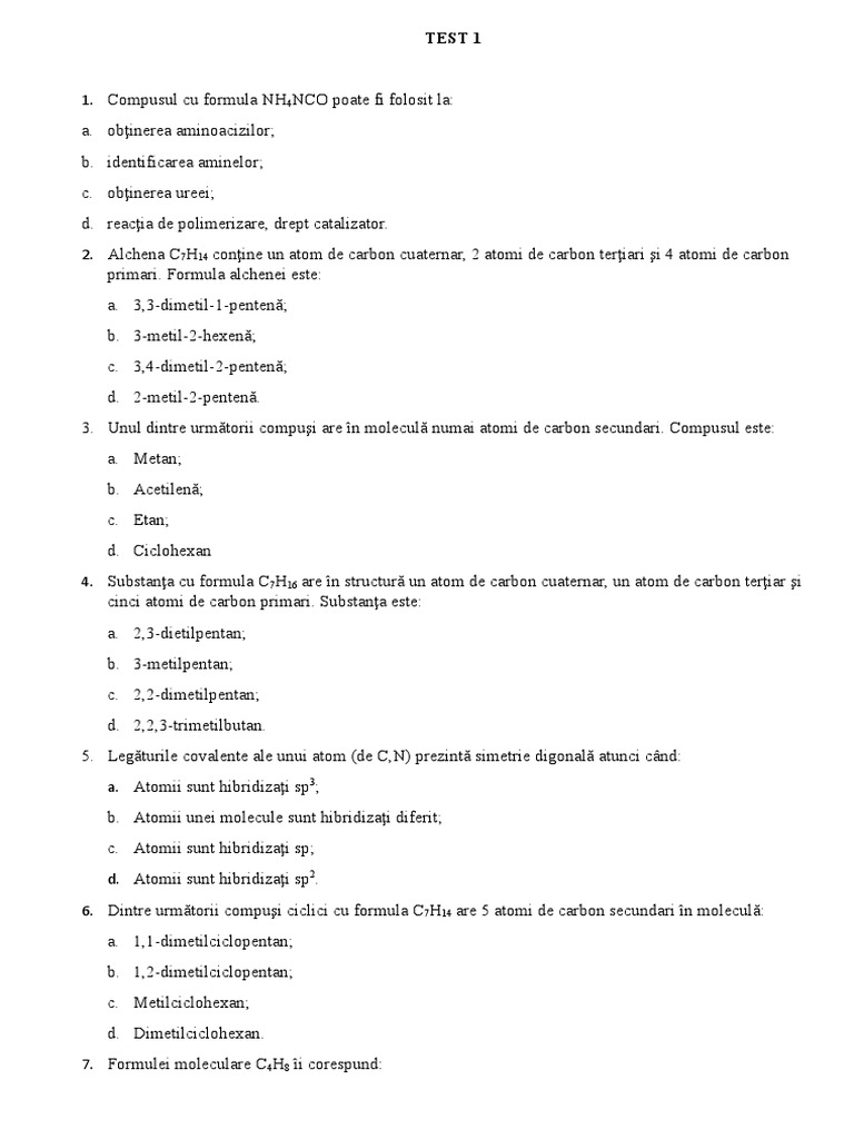 Test Alchene Admitere | PDF