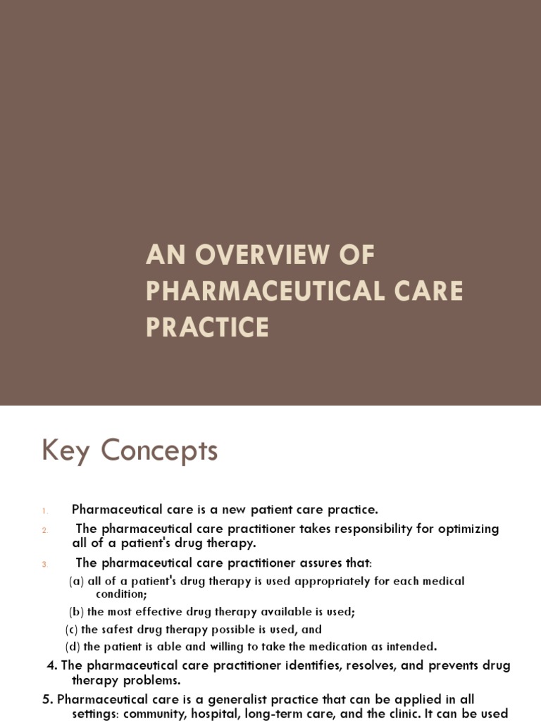 Overview of Pharmaceutical Care Practice | PDF | Pharmacy | Medical ...