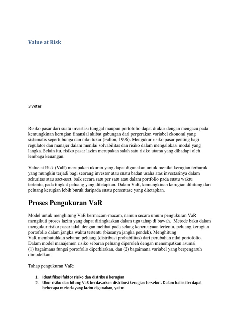 Value at Risk Untuk Pengukuran Risiko | PDF