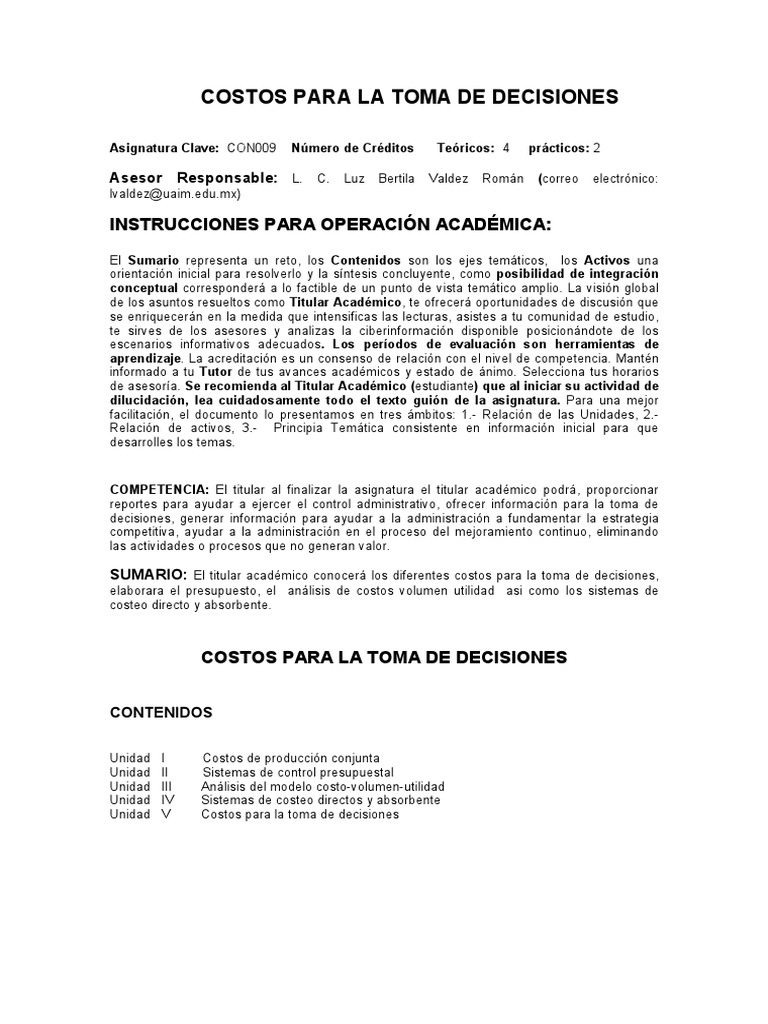 Costos para La Toma de Decisiones PDF | PDF | Presupuesto | Toma de ...