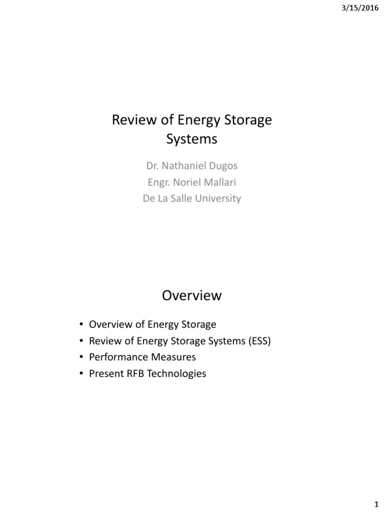 Review of Energy Storage Systems (Engr. Mallari) | PDF | Energy Storage ...