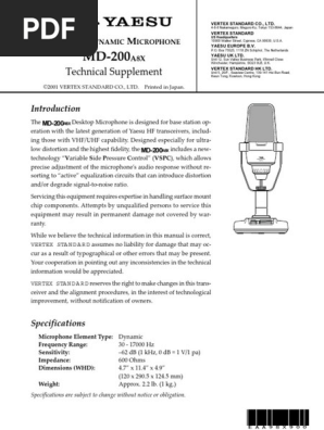 Microfono Yaesu MD-200A8X | PDF | Microphone | Screw