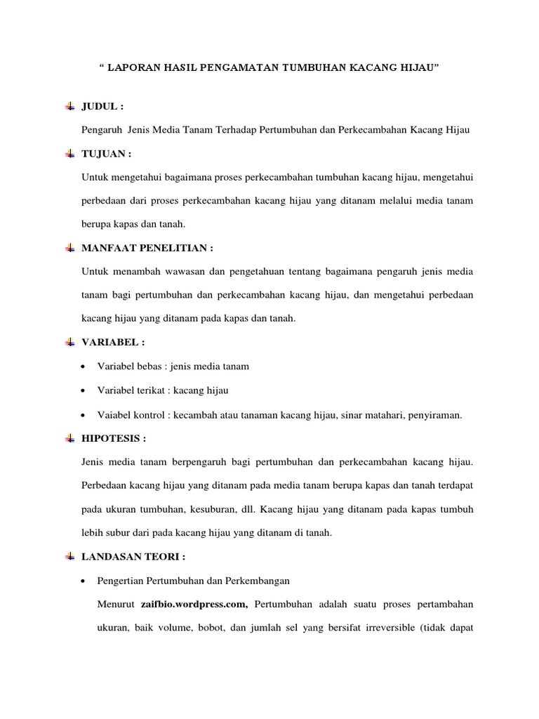 Laporan Hasil Pengamatan Tumbuhan Kacang Hijau