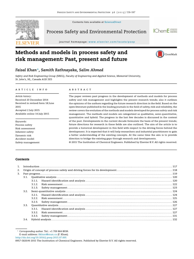 Methods and Models in Process Safety and Risk Management: Past, Present ...