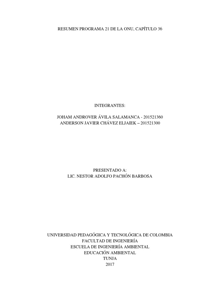 Resumen Programa 21 de La ONU - Capítulo 36 | PDF | Desarrollo