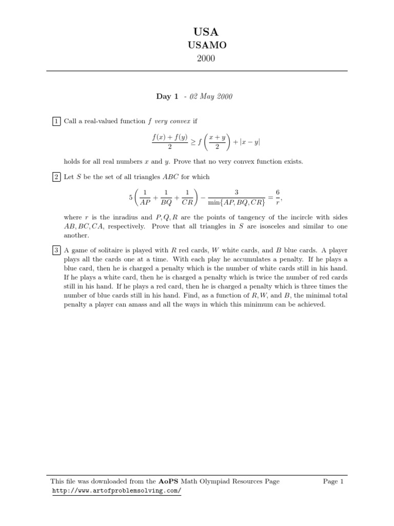 Usamo 2000: Day 1 - 02 May 2000 | PDF | Euclid | Triangle Geometry