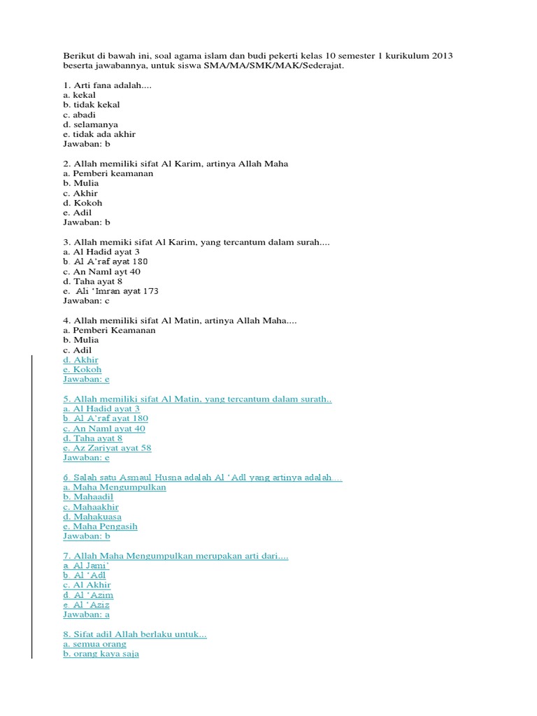 Contoh Soal Sosiologi Kelas X Semester 1