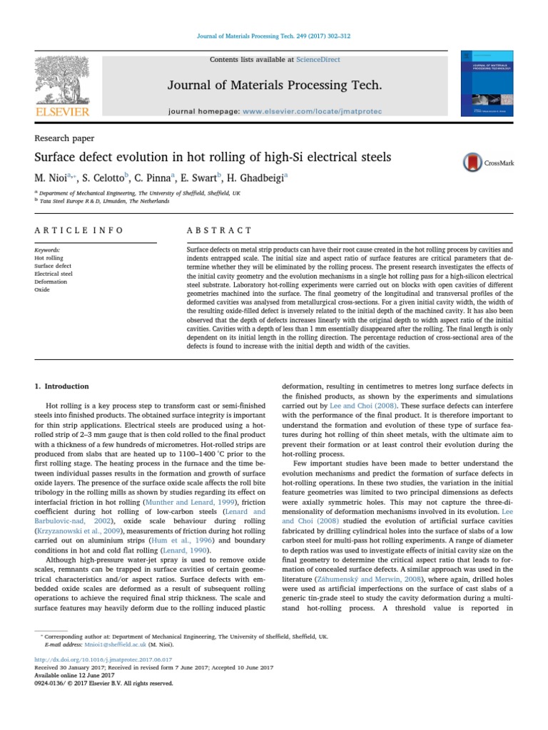 Surface Defect Evolution in Hot Rolling of High-Si Electrical Steels ...