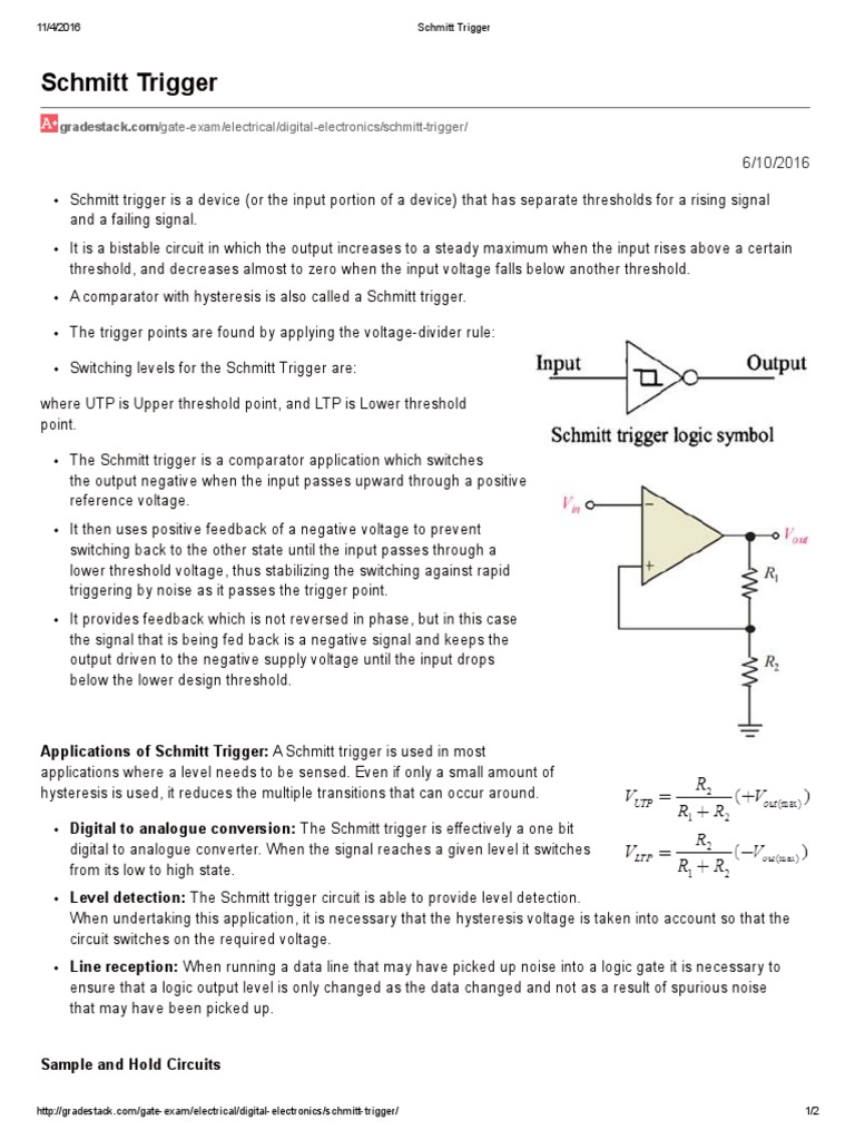 Schmitt Trigger | PDF | Electronic Circuits | Electrical Engineering