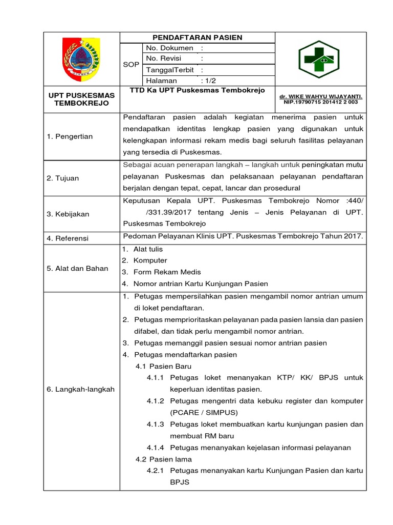 Sop Pendaftaran Pasien Berkebutuhan Khusus
