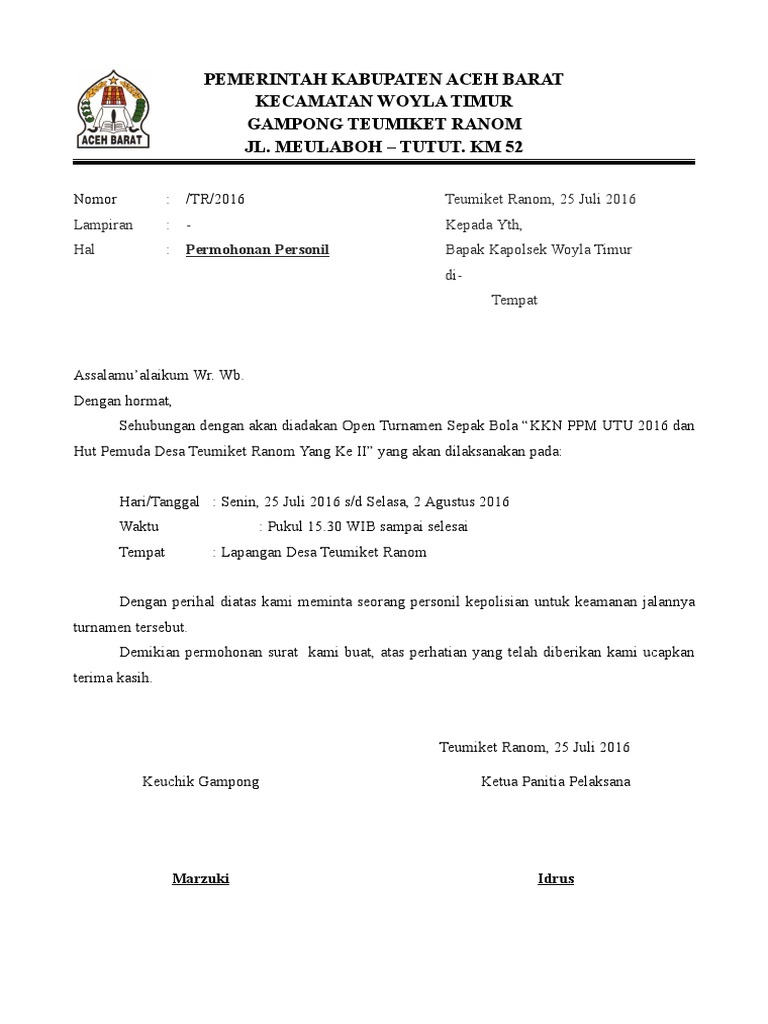 Surat Permohonan Personil Kp