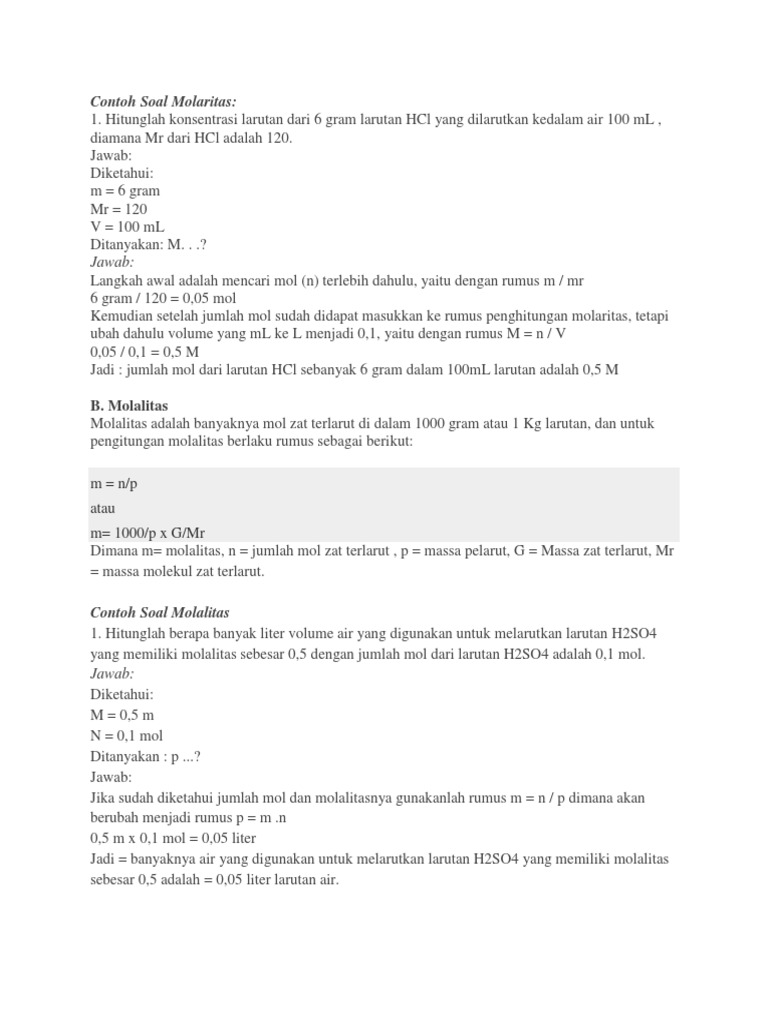 Contoh Soal Molaritas