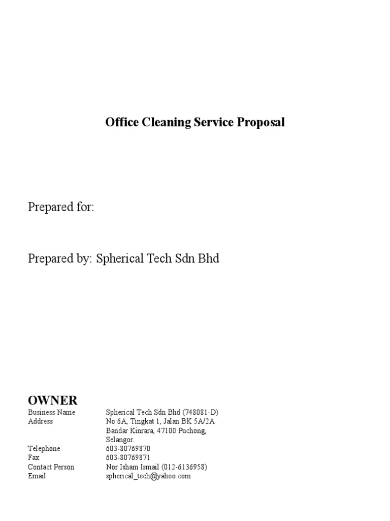 Office Cleaning Proposal PDF Housekeeping Hygiene