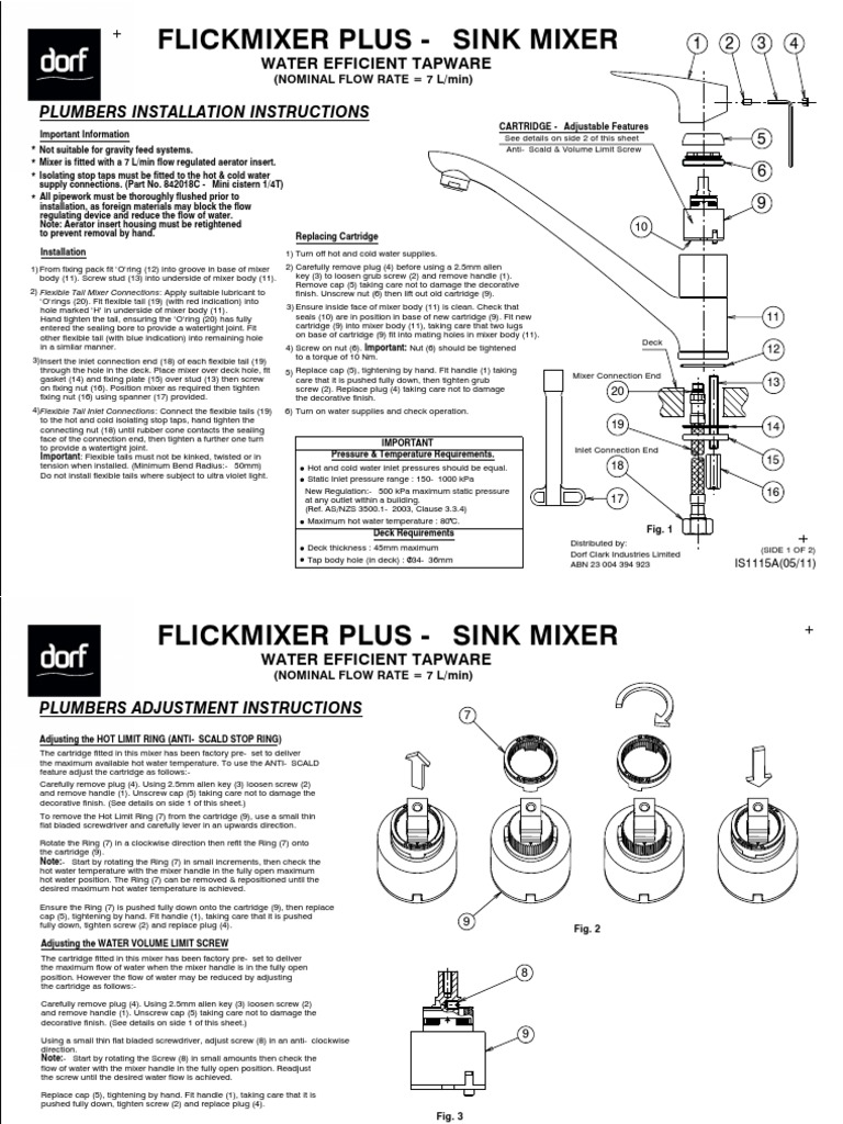 Install Sink Mixer Instructions Dorf PDF Tap (Valve) Screw