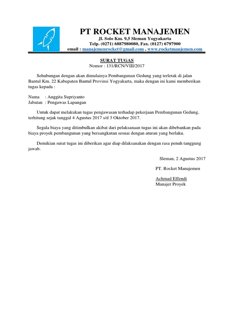 Contoh Surat Tugas Perusahaan Pdf