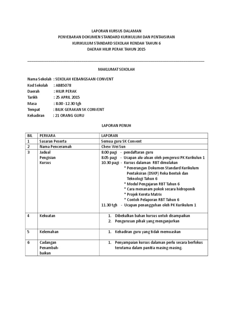 Laporan Kursus Dalaman