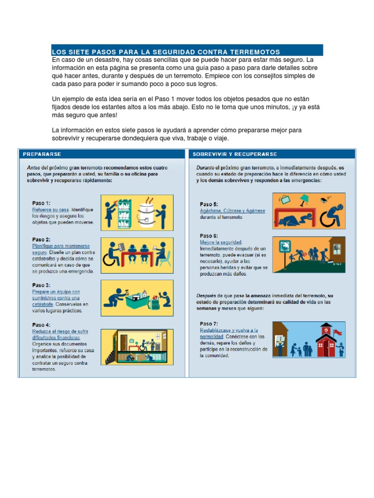 Seguridad infantil ante sismos: 7 pasos | PDF | Crecimiento personal y ...