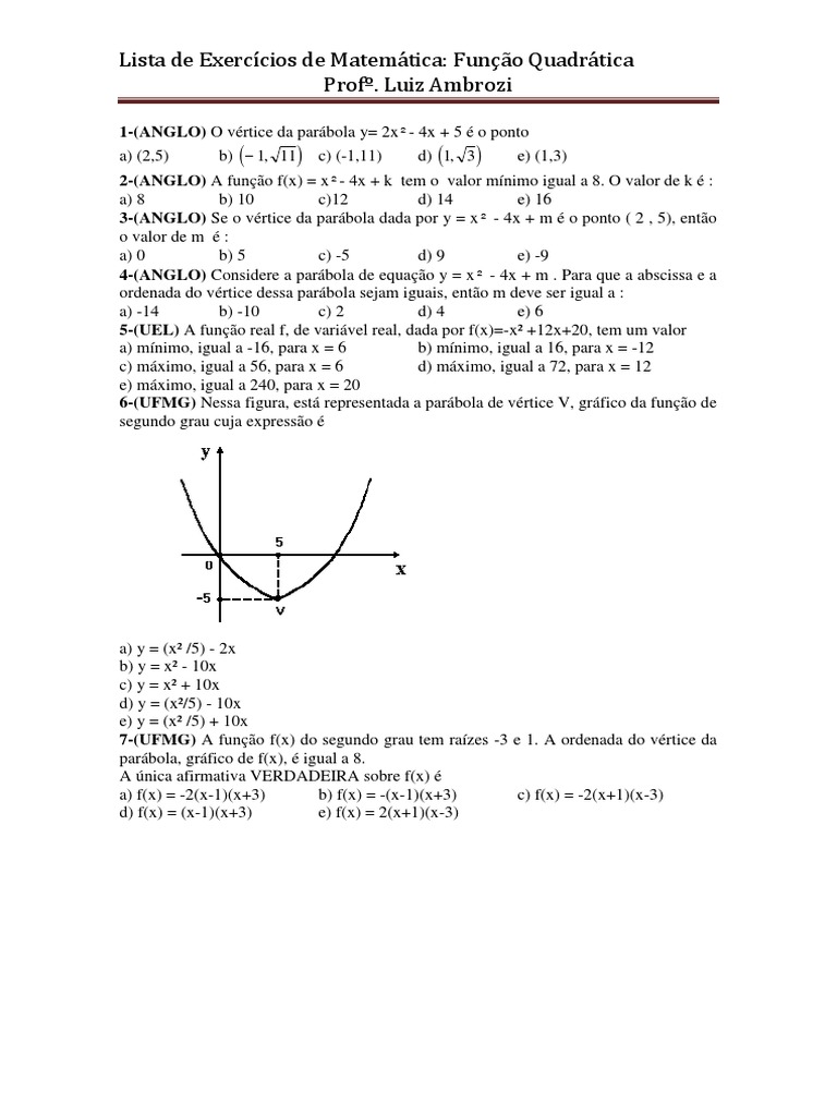 Microsoft word exercicio matemática com gabarito equações do 2º grau