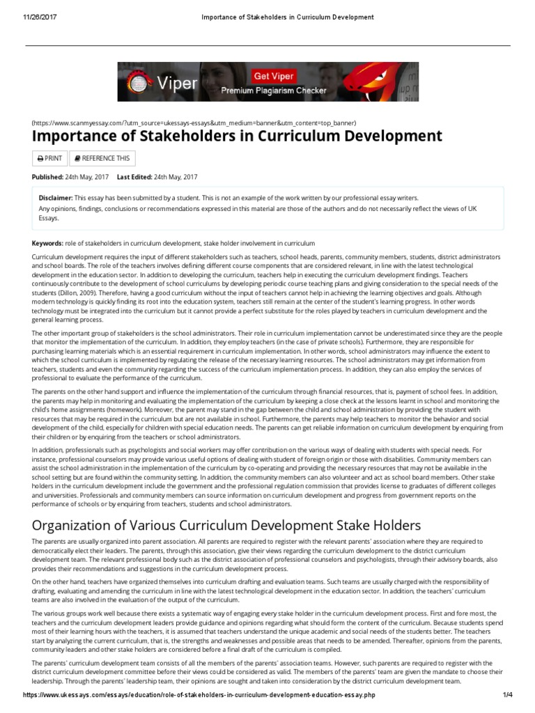 the roles of stakeholders in curriculum implementation reflection