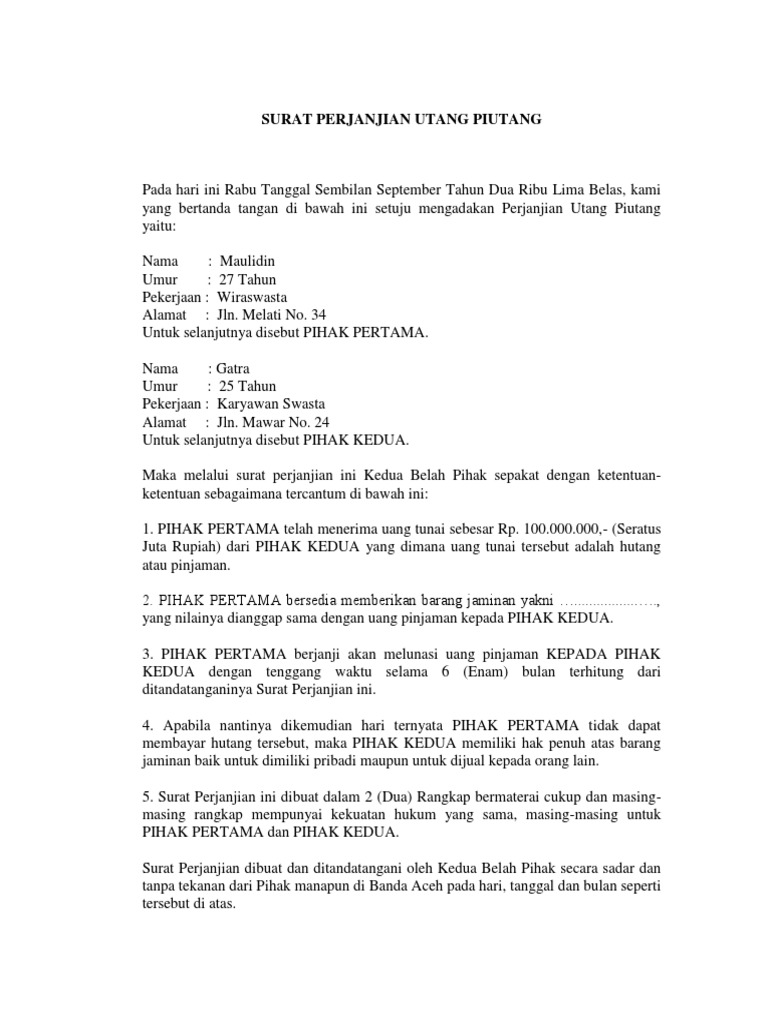 Surat Perjanjian Utang Piutangdocx