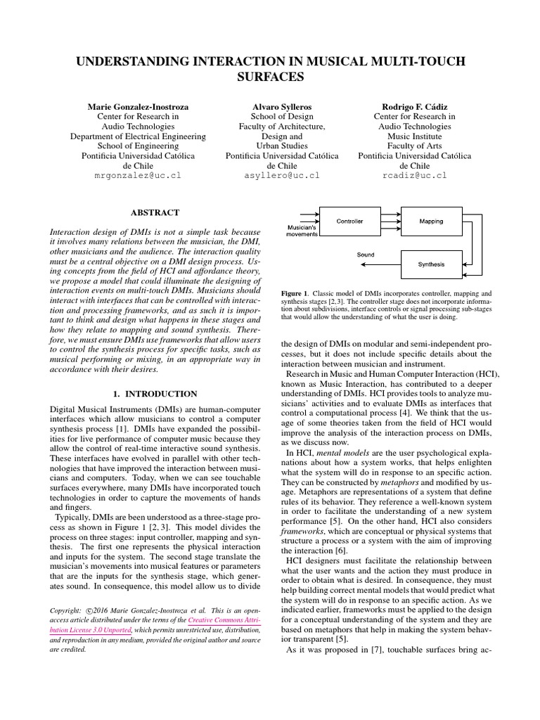 Understanding Interaction in Musical Multi-Touch Surfaces | PDF | Human ...