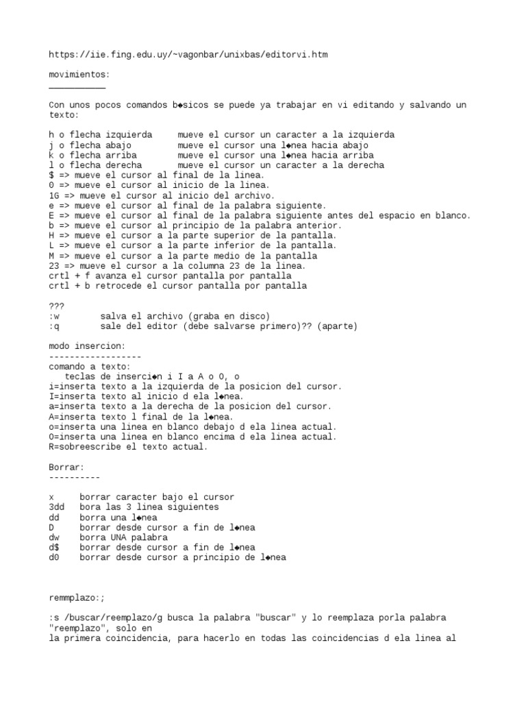 Comandos Esenciales del Editor Vi | PDF | Cursor (interfaz de usuario ...