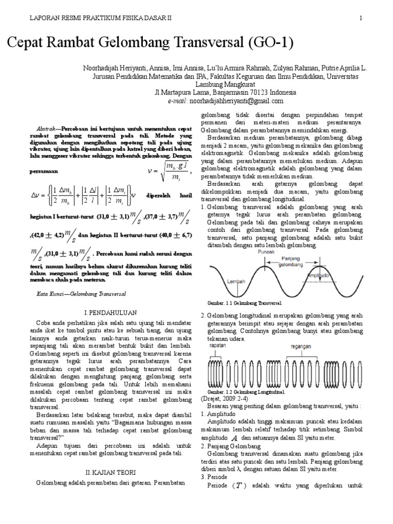 Cepat Rambat Gelombang Transversal