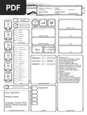 Dnd 5e Charactersheet Warlock Sorcerer Fantasy Role Playing Games Fantasy