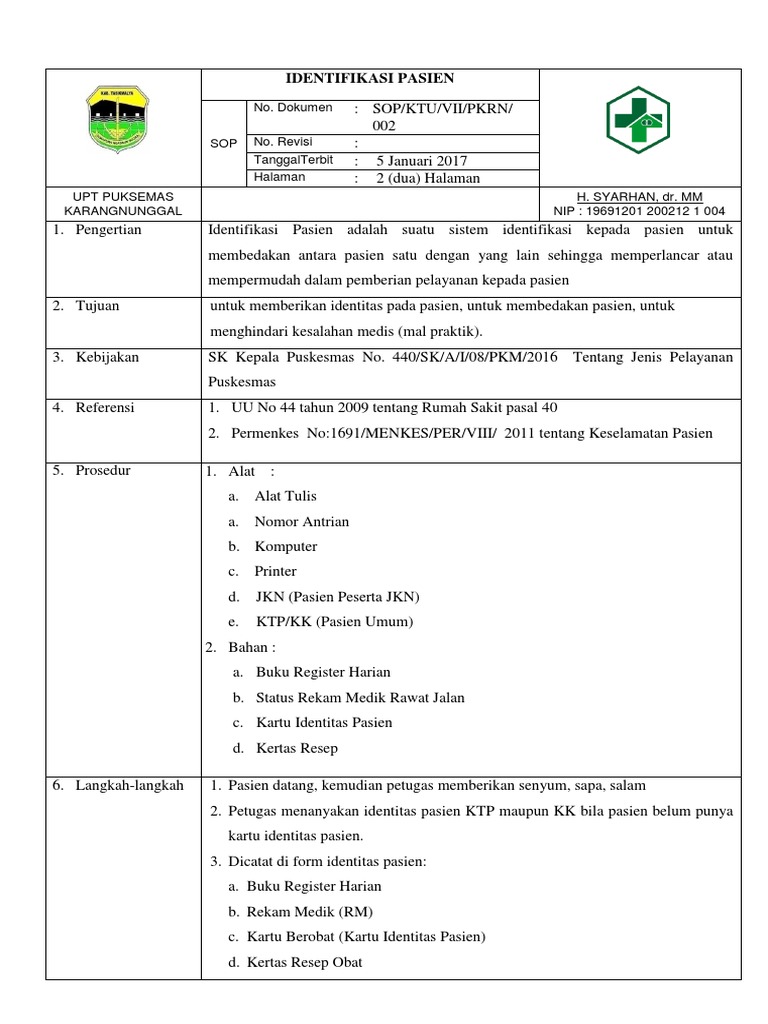 E P 7 1 1 7 Sop Identifikasi Pasien E P 7 1 1 7 Sop Identifikasi Pasien