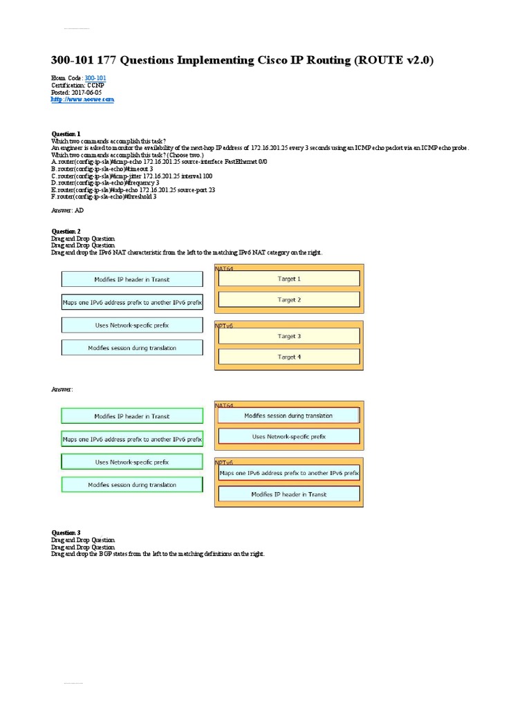 CCNP 300-101 ROUTE Exam Questions | PDF | I Pv6 | Router (Computing)