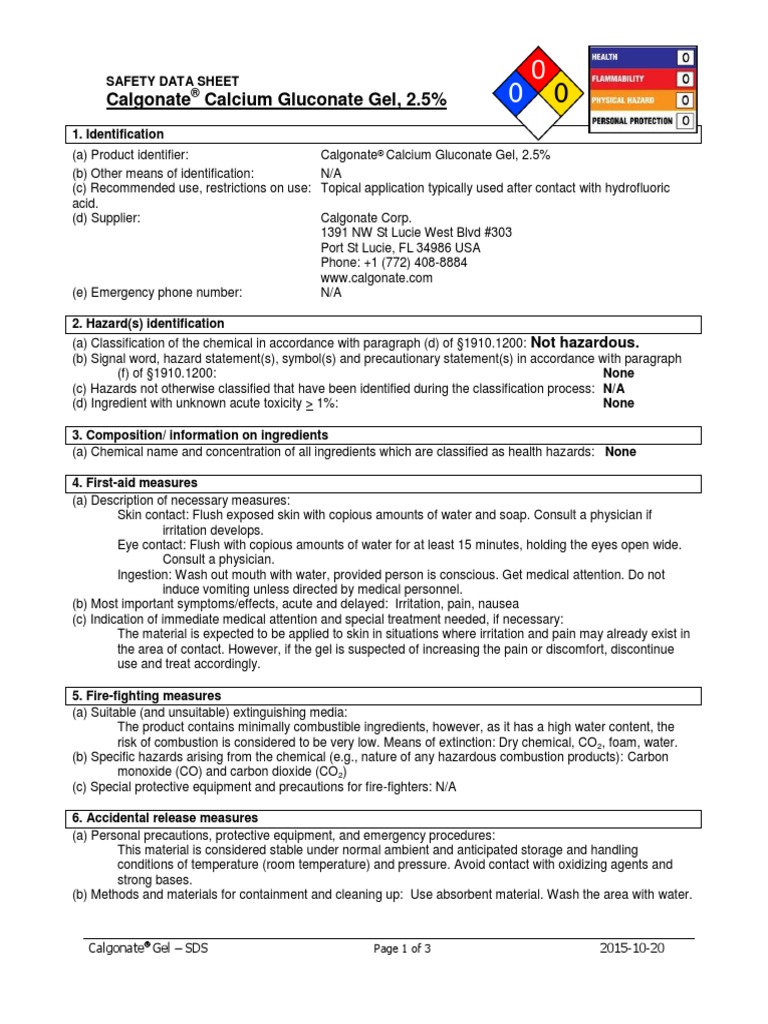 MSDS Calgonate Gel PDF Carbon Dioxide Chemistry