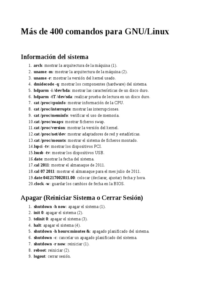 400 Comandos de Linux | PDF | Archivo de computadora | Datos