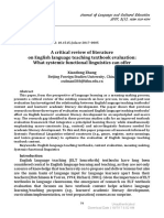 [Journal of Language and Cultural Education] a Critical Review of Literature on English Language Teaching Textbook Evaluation What Systemic Functional Linguistics Can Offer
