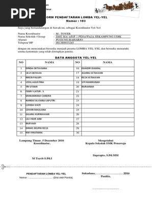 Formulir Pendaftaran Lomba Yel Yel