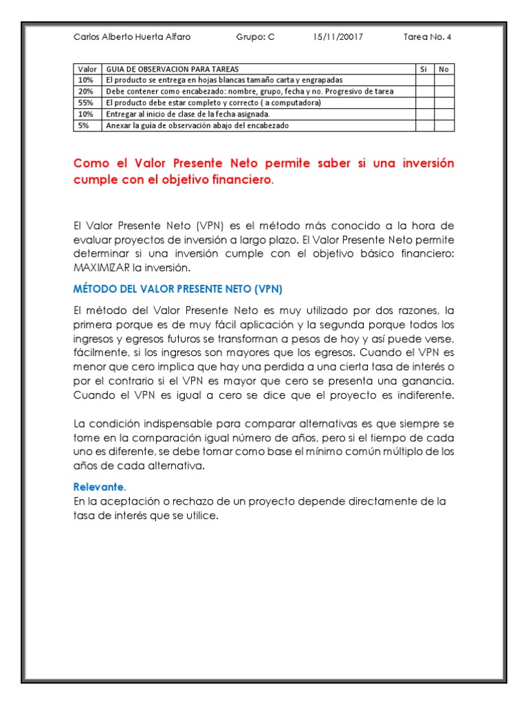 Guía sobre Valor Presente Neto (VPN) | PDF | Valor presente neto | Interés