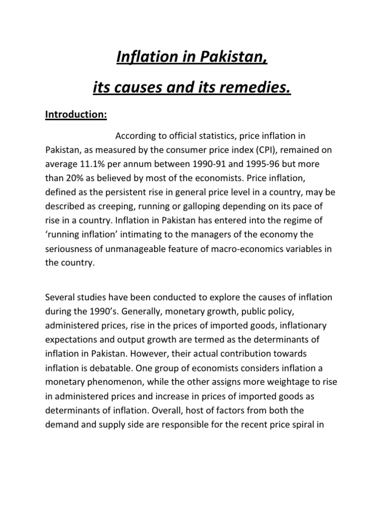 Inflation in Pakistan, its causes and its remedies. By Ammar Asad