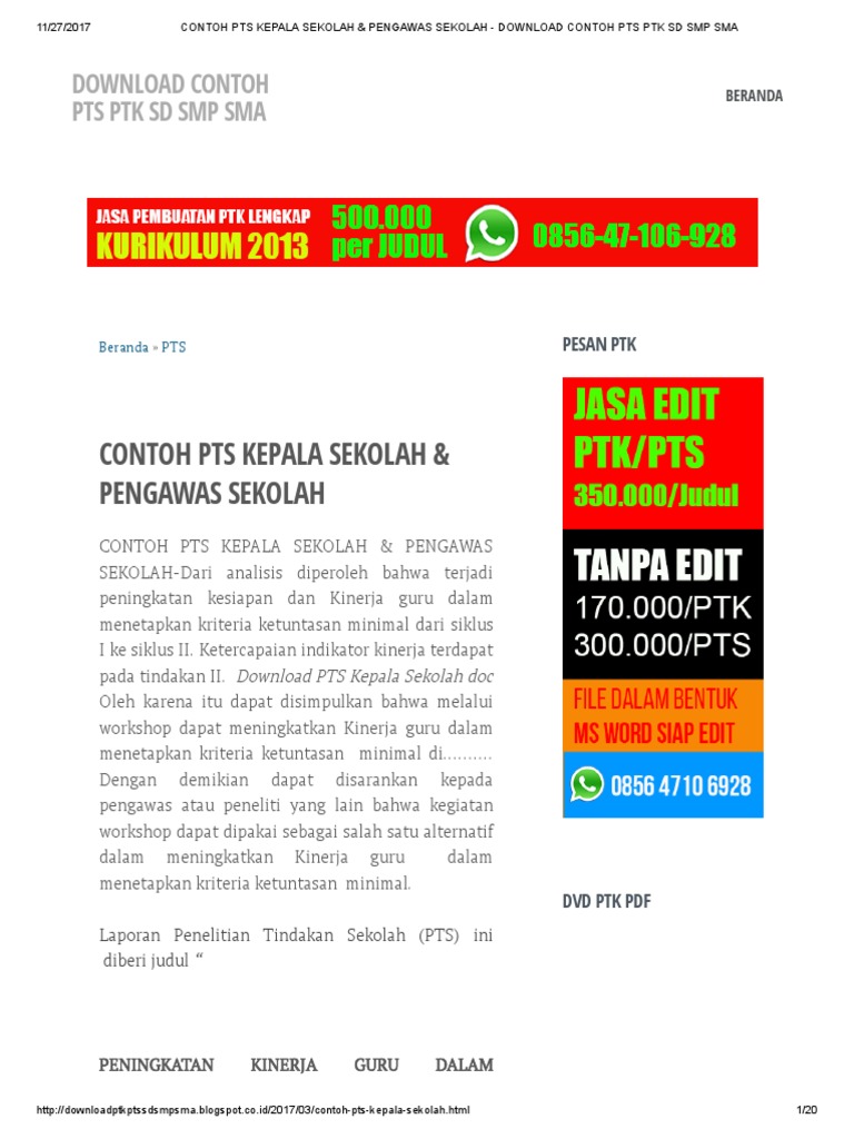 Contoh Pts Kepala Sekolah &amp; Pengawas Sekolah Download