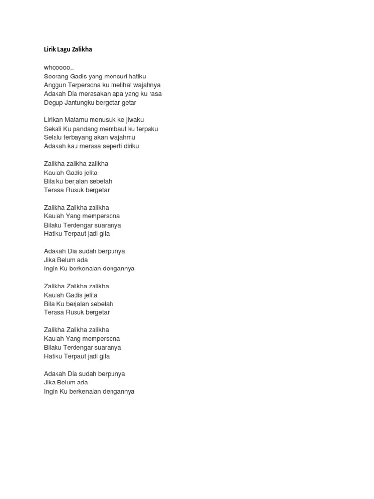 Lirik Lagu Zalikha